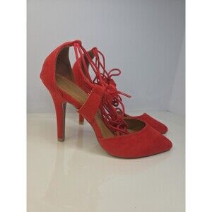 Charlotte Russe Red Sassy Suede like Tie Up Pumps Sz 7 Statement Pumps Bold